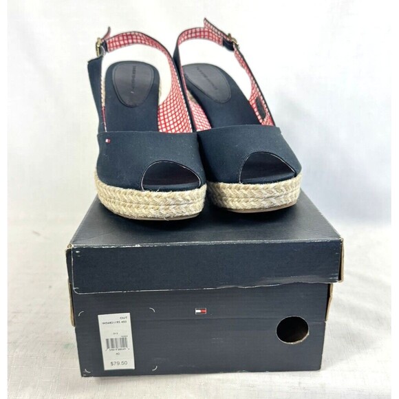Tommy Hilfiger Espadrille Blue Women's Size 9 Sling Back Hi Wedge Sandal Heels - Picture 12 of 13